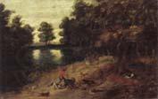 unknow artist A wooded landscape with a boar hunt